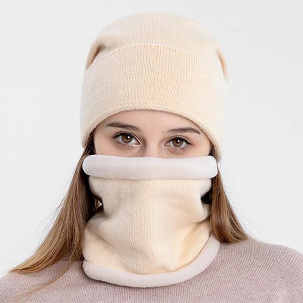 

neckerchief set solid color warm hat supplies plush knit hat for winter1