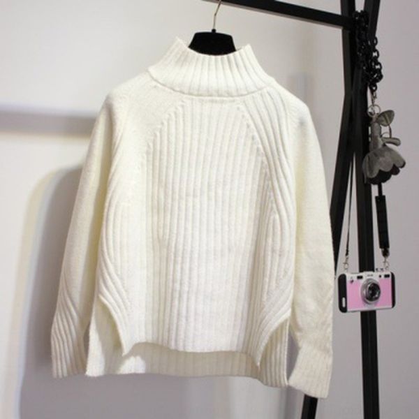 

w9l4u women's 2019 sweater lazy internet celebrity same fall/winter style hipster jydf2 half-turtleneck base sweater knitted sweet, White;black