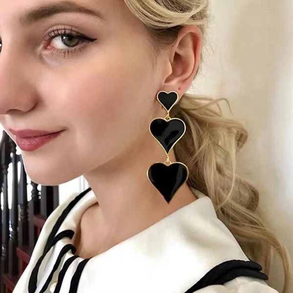 

Fashion Luxury Black Love Heart Earrings Long Korean Design Jewellery Women's Dangleing Drop Earrings 2021 brinco, Silver