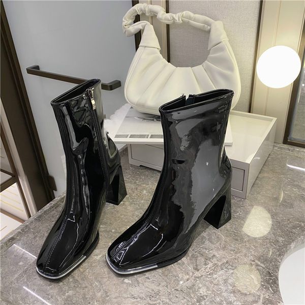 

deat 2020 new spring autumn fashion casual square toe paint leather black genuine leather single shoes women short boots sf054