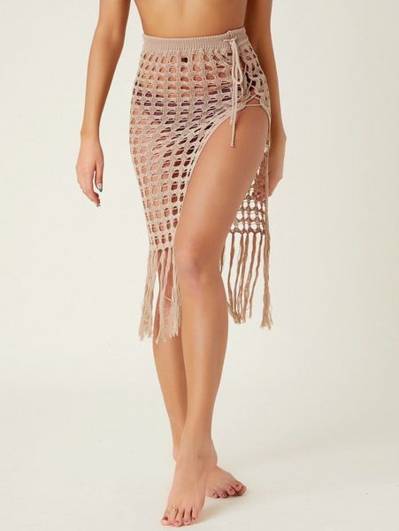 

crochet fringe cover up skirt a9fc#, White;black