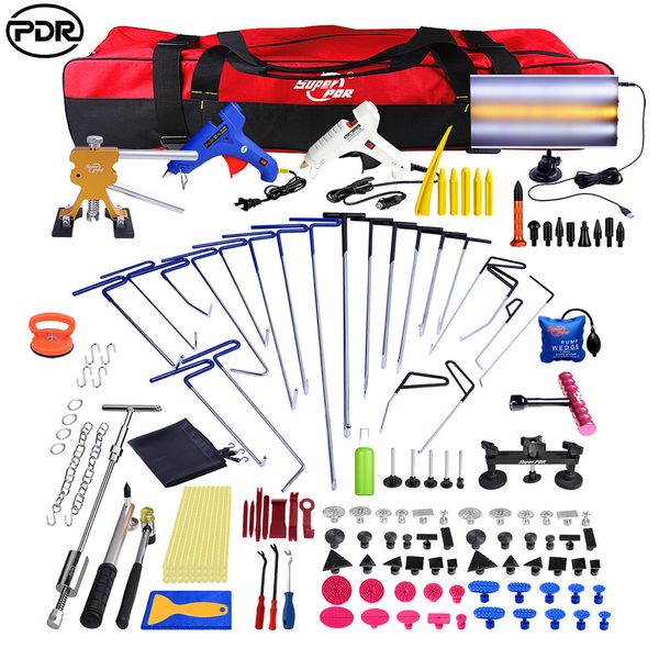 

pdr push rod hooks crowbar dent removal paintless dent repair tools led light reflector board hand tool set pdr kit ferramentas