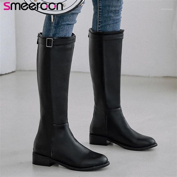 

smeeroon 2020 new arrive knee high boots black fashion shoes wholesale women boots round toe woman1