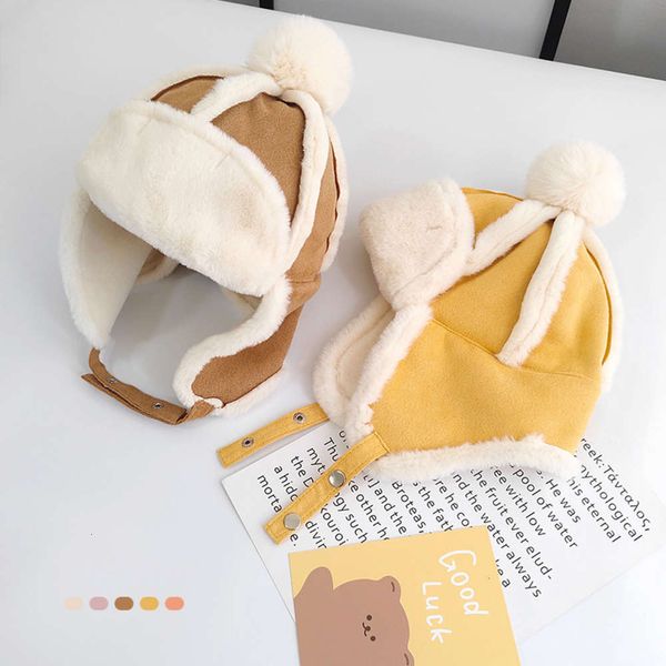 

pure color children's warm lovely baby imitation korean deer veet versatile boys and girls plush lei feng hat, Red;brown