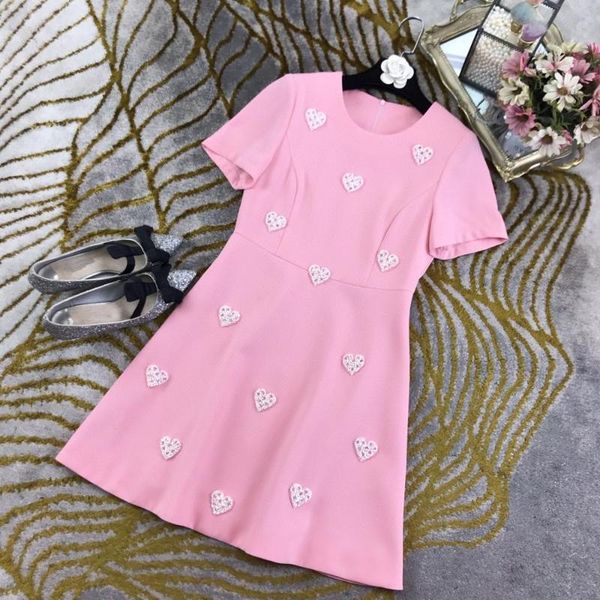 

casual dresses a-line woman dress back zipper mini pearl decor summer o-neck lady sweet color 0707, Black;gray