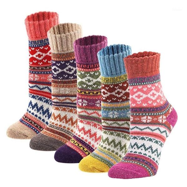 

socks women winter womens vintage winter soft warm thick cold knit wool crew socks geometry print comfortable mujer invierno 101, Black;white