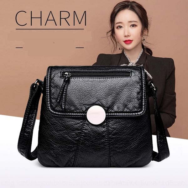 

anllm 2019 women's bagkorean women's new korean style new washed leather shoulder elderly bag middle-aged and crossbody mummy bag