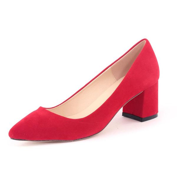 

new women pointed toe office & career pumps solid color thick high heels shoes pointed toe flock 6-8cm slip on 2020 size 35-42, Black