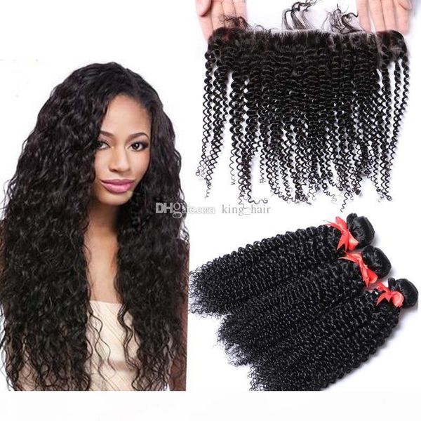 

8a kinky straight virgin hair bundles with lace frontal part italian coarse yaki ear to ear lace frontal with bundles 4pcs lot, Black