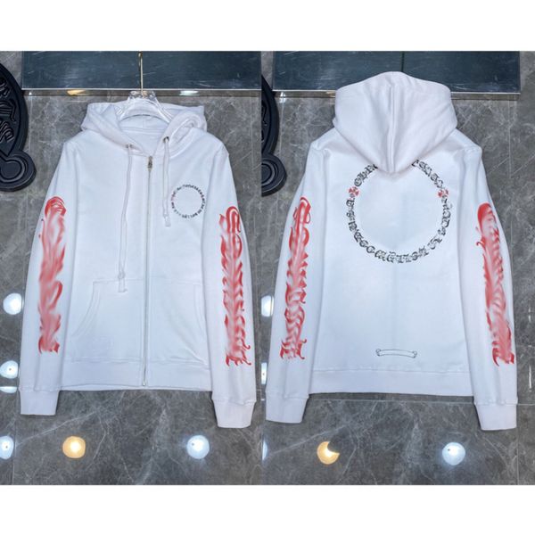 

classic fashion mens ch sweatshirts zipper hoodies designer letter horseshoe sanskrit cross print pullover hooded sweater woman loose jackts, Black