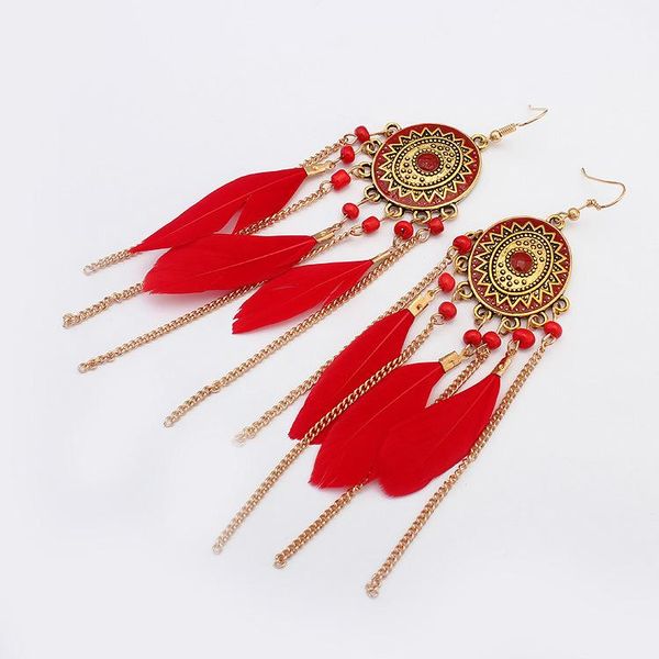 

dangle & chandelier long feather pendant earrings fashion round vintage bohemian tassel earring for women multicolor jewelry wholesale mrs w, Silver