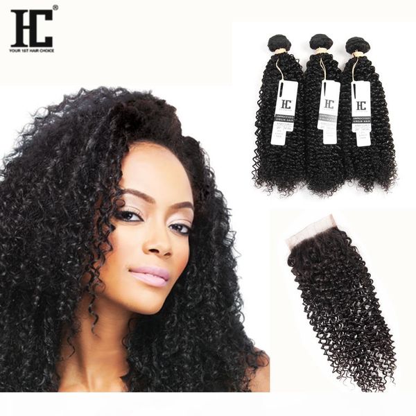 

malaysian kinky curly hair with closure 10a virgin unprocessed hc malaysian human hair 3 bundles curly hair with closure middle 3 part, Black