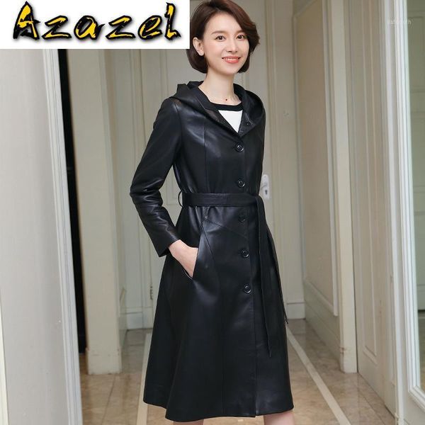 

spring autumn sheepskin real genuine leather jacket clothes 2020 korean vintage long trench coat women zt23201, Black