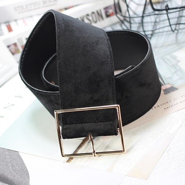 

1pc retro long velvet belt round square metal pin buckle decorative casual wide waistband fashion female dress coat sweater belt, Black;brown