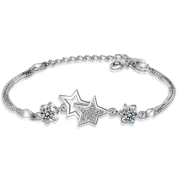 

link, chain product design atmosphere fashion wild two-color five-pointed star female models silver plated bracelets jo061, Black