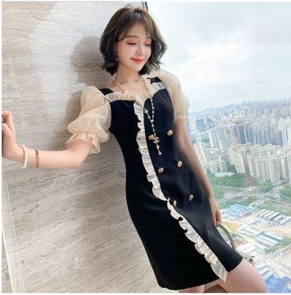 

zgtem лето талия newshoulder с slim 2020 богинь stylesmall осторожного летом 2020 newshoulder платье с тонким stylesmall и богиней талии, Black;gray