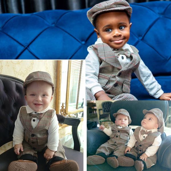 

toddler boys clothing set 2020 spring baby cotton plaid children kid clothes suits birthday party costume 1 2 3 year gift lj201203, White