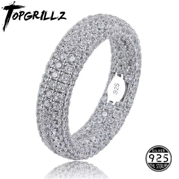 

quality 925 sterling silver stamp ring full iced out cubic zirconia mens women engagement rings charm jewelry for gifts 220210, Slivery;golden