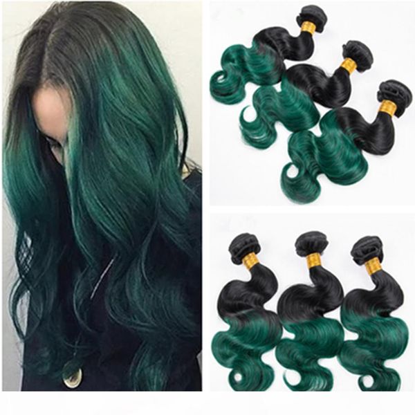 

ombre dark green peruvian human hair body wave weave bundles 3pcs lot #1b green dark roots ombre human hair wefts extensions mixed length, Black