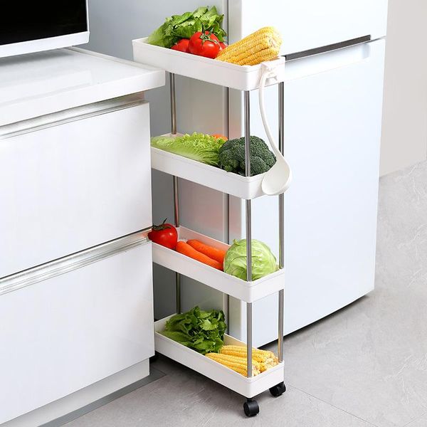 

hooks & rails 2/3/4 tier slide out storage cart mobile shelving unit rolling bathroom carts with handle for kitchen laundry room narrow plac