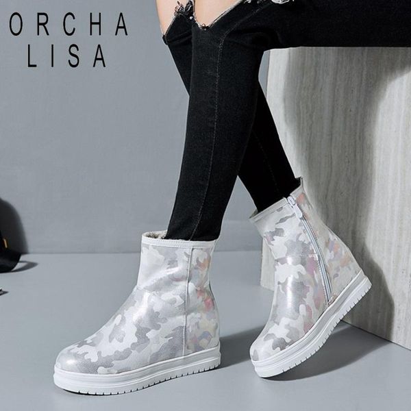 

orcha lisa new mid calf boots women height increasing snow boots warm fur mixed color winter women ladies shoes mujer c889, Black