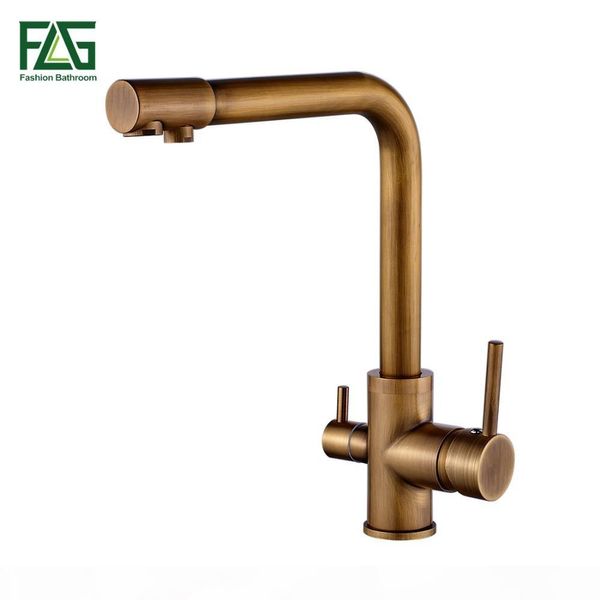 

flg 100% brass antique mixer swivel drinking water faucet 3 way water filter purifier kitchen faucets for sinks taps 242-33a t200810
