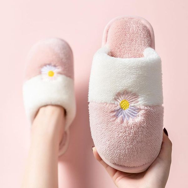 

flowers autumn winter cotton slippers indoor fur home warm thick bottom cotton shoes slippers womens cute fluffy, Black