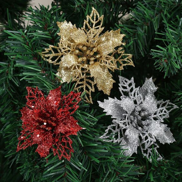 

5pcs 12cm glitter artificial christmas flower home xmas ornaments new year gift christmas trees christmas wreaths qylyni mywjqq
