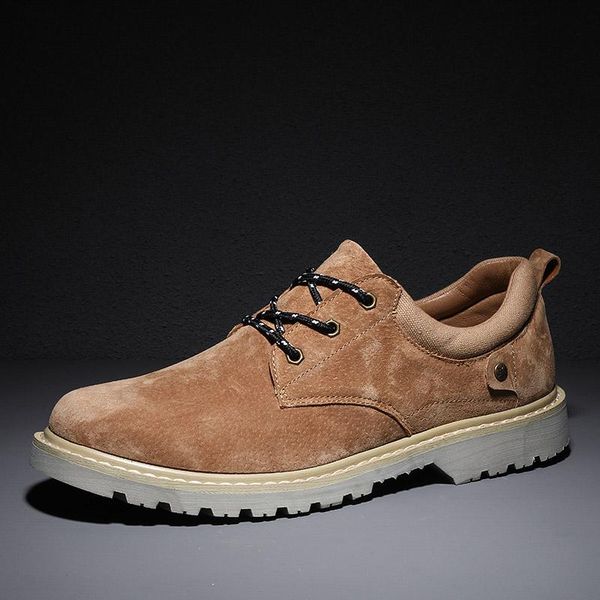 

fashion spring breathable casual booties genuine leather men boots lace-up low work shoes wear-resistant ankle martin boots, Black
