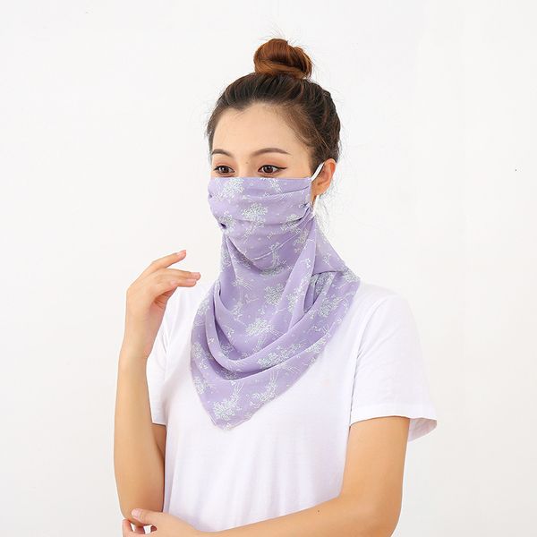 

super large 60cm sunscreen for women neck guard pearl chiffon printed breathable mask to cover face veil triangular silk scarf 6 nfy4a, Black