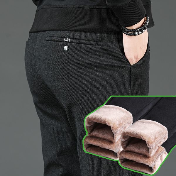 

autumn winter long men's casual pants with plush and thickened, Black