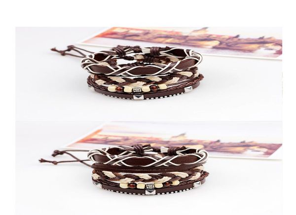 

3 шт. установите старинные бусины браслет ручной работы тканые элегантные коричневые кожаные браслеты браслеты для женщин мужчин ювелирные и, Golden;silver