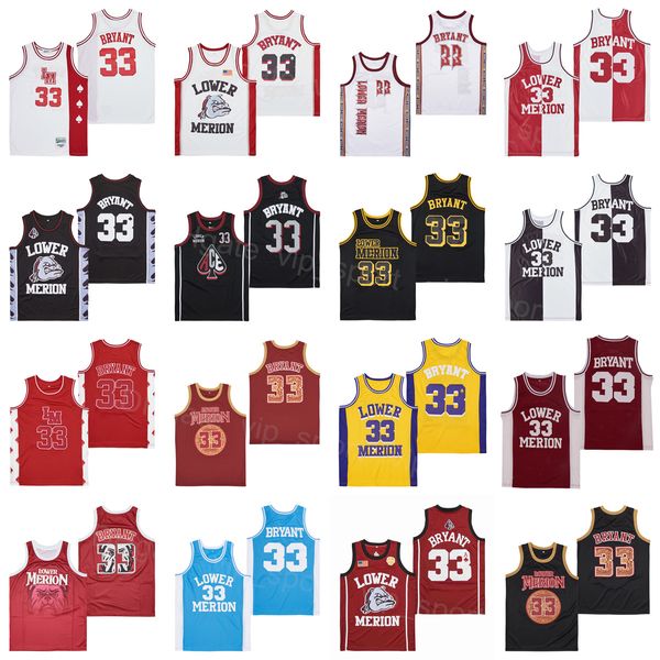 Homens High School Basketball Jersey 33 LOWER MERION ACES PADRÃO COLOR-SPLIT SYLE 1A EM ALTERNATE College Preto Branco Amarelo Azul Vermelho Cor Hiphop Hip Hop Ed