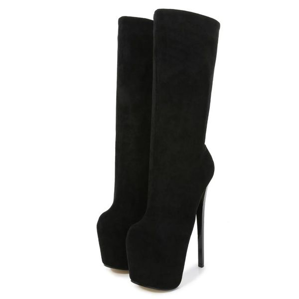 

boots fashion shoes women's autumn high platform 19cm heels for women black slim shoe large size