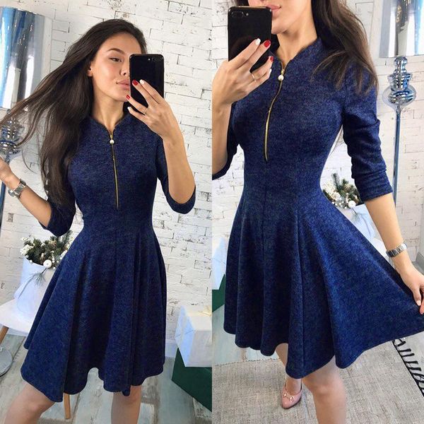 

casual dresses yollmart 2021 autumn women dress zipper v-neck slim sport girls mini, Black;gray