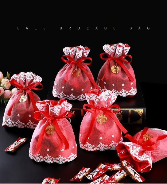 

white lace red candy bag wedding gifts bags mariage favor jewelry pouch