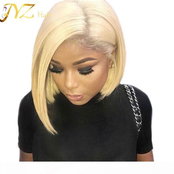 

short blonde bob wig brazilian straight lace front human hair wigs for black women 613 glueless full lace bob wig pre plucked hairline, Black;brown