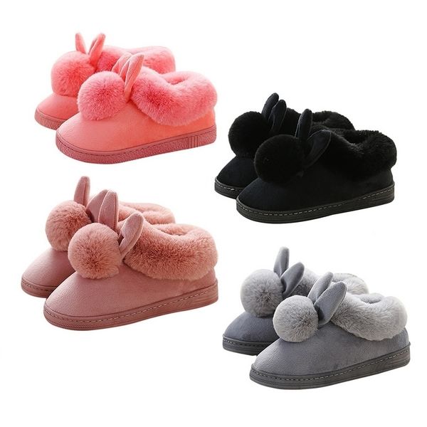 

litthing female autumn and winter cotton slippers fur rabbit home warm thick bottom indoor cotton shoes y201026, Black