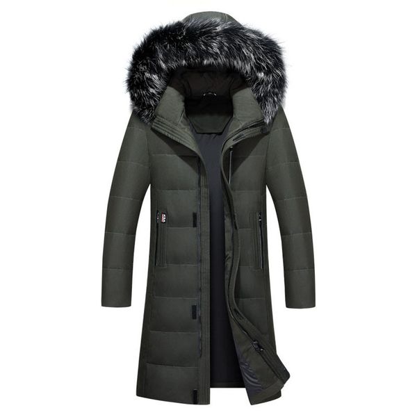 

2020 winter new men's long jacket clothes thicken warm white duck down hooded fur collar casual coat male brand clothing, Black