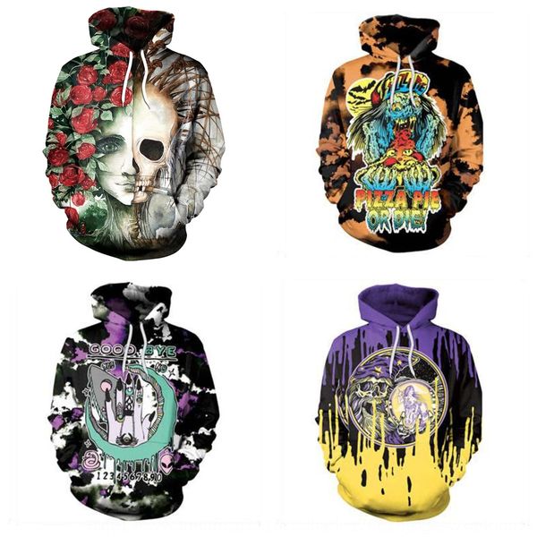 

2020 new printing hooded skull printed loose version 2020 new digital printing hooded skull printed loose version sweater digital sweater 3, Black