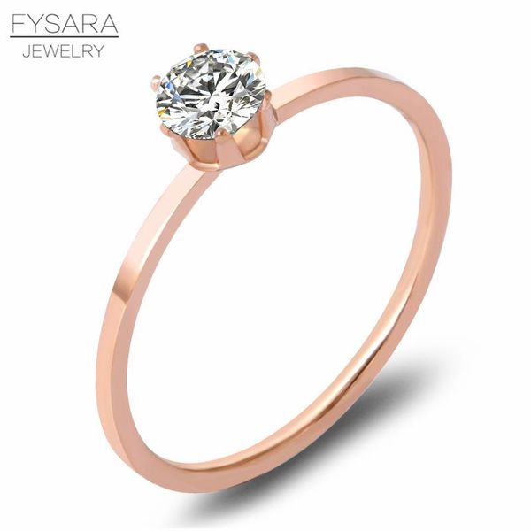 

fysara stainless steel wedding ring rose gold color 1mm thin single crystals rings finger tail ring for women jewelry wholesale bbylly, Black
