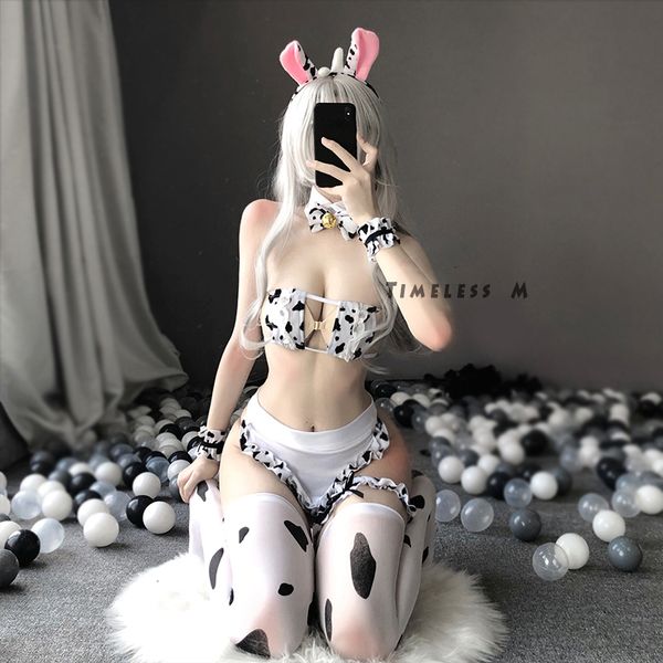 

2019 oct new cos cow cosplay costume maid tankini bikini swimsuit anime clothing lolita bra and panty set stockings servant c1114, Black;white
