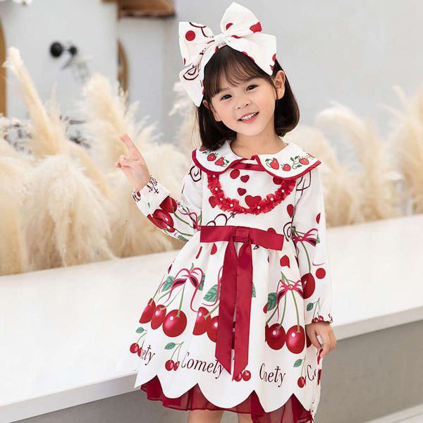 

princs spring and new girls' cherry lolita drs autumn children's baby gede, Red;yellow