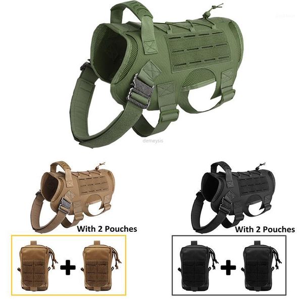 

tactical service dog vest with pouches portable hunting training molle harness handle cs working walking dogs clothes1, Camo;black