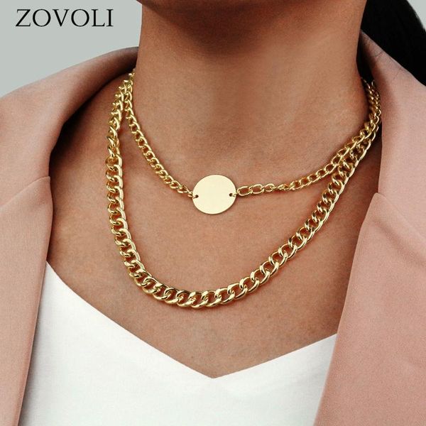 

zovoli punk cuban link chain necklaces for women gold bling layered choker necklace minimalist fashion jewelry gift 2021, Silver