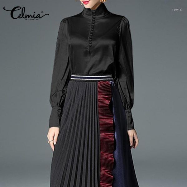 

s-5xl celmia 2020 fashion elegant women casual long lantern sleeve loose shirt plus size ladies blouses satin blusas femme1, White