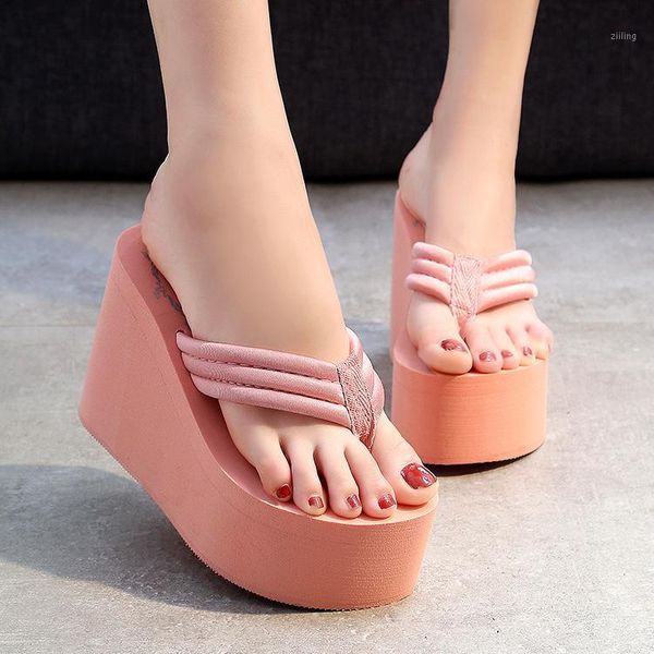 

sandals women's bohemian beach flip flop ultra high heels eva platform wedges heel casual leisure fashion solid1, Black
