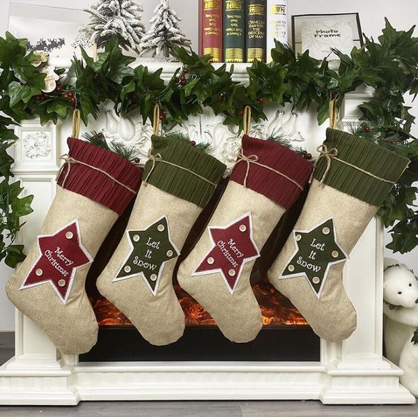 

xmas christmas tree ornament stocking kdis gift linen hosiery candy party hanging socks decorations bag dhe1274 mstu