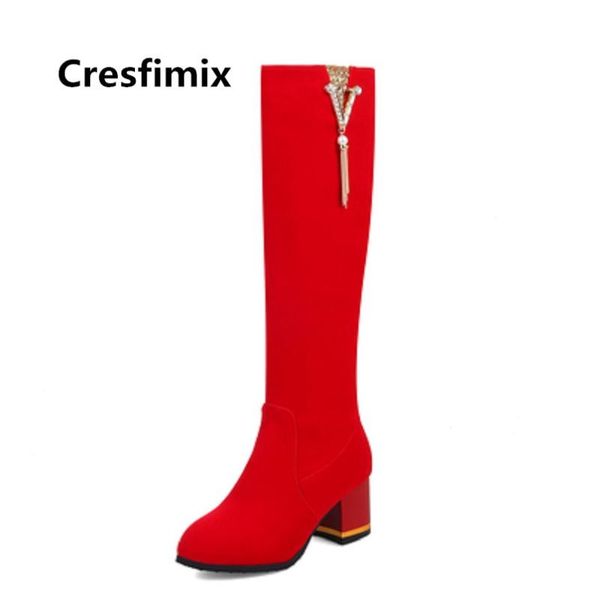 

boots cresfimix botas de mujer women fashion sweet long lady casual autumn black comfortable woman leisure b3230