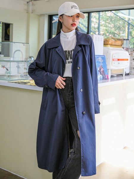 

dazy raglan sleeve slant pockets trench coat r40u#, Tan;black
